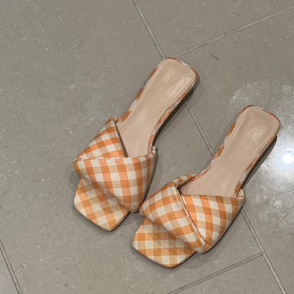 Mango Checkered Orange Slide Sandals